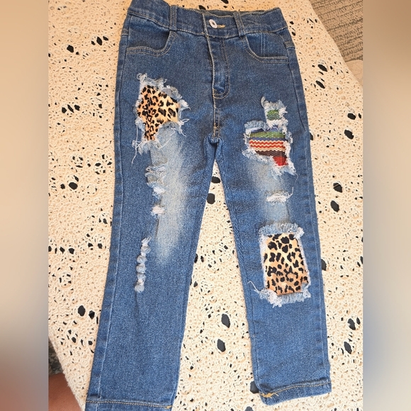 Other - Leopard And Serape Distress Denim Girls Jeans, Stretch, Large